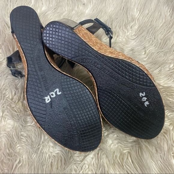 Stuart Weitzman | Natural Straw Espadrille Patent Leather Wedge Platform Sandals - Picture 10 of 11